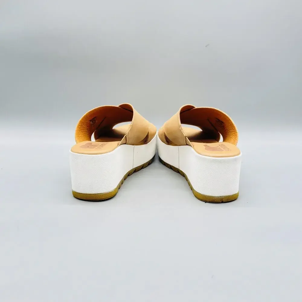 Sorel Sandals Womens 6 Beige Leather Cameron Flatform Mule Wedge Slip On Shoes - Picture 6 of 10